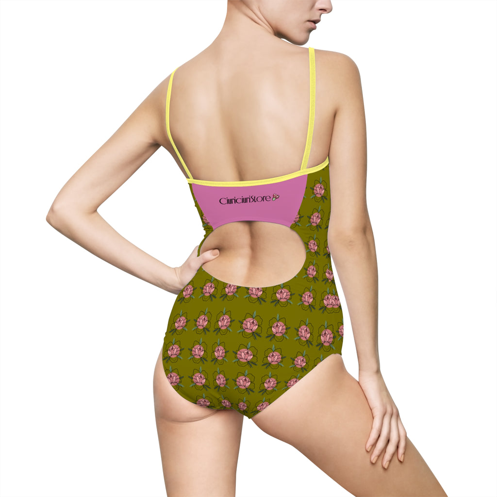 Costume da bagno intero da donna Pink flowers